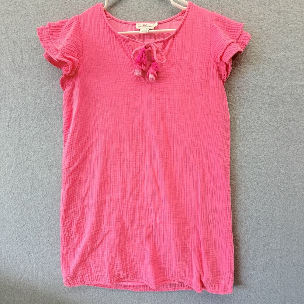 Vineyard Vines Dress Small Fuschia Flutter Sleeve Tassel Tie Gauze Spring Preppy - Picture 2 of 11